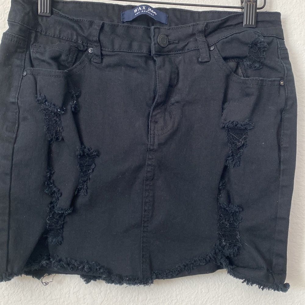 Wax Jeans Distressed Black Denim Mini Skirt Medium